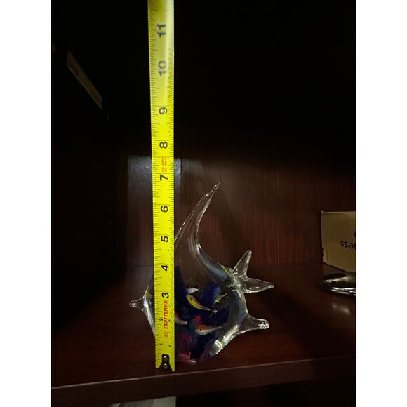 Murano Style Blown Art Glass Angelfish Paperweight with swimming school of fish - Picture 5 of 7